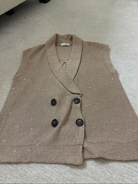 Brunello Cucinelli Tan Knit Collar Vest